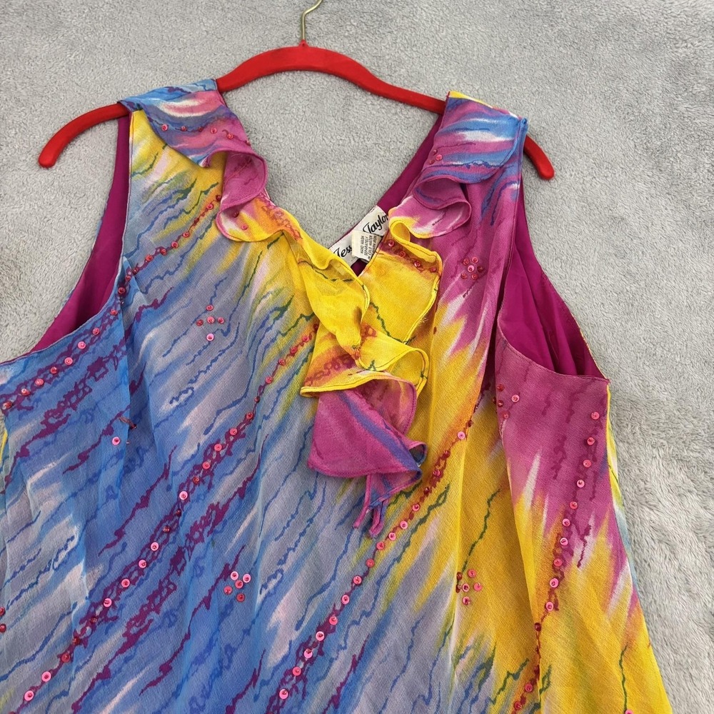 VTG Y2K Jessica Taylor Sequin Ruffle Hem Shift Dress Womens 2X Multicolor‎ Fairy - Picture 3 of 15